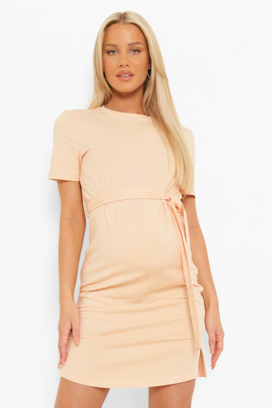 Peach Maternity Tie Waist Mini Dress image number 1