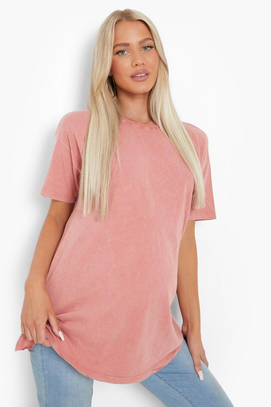 Dusty rose pink Zwangerschap Gebleekt T-Shirt