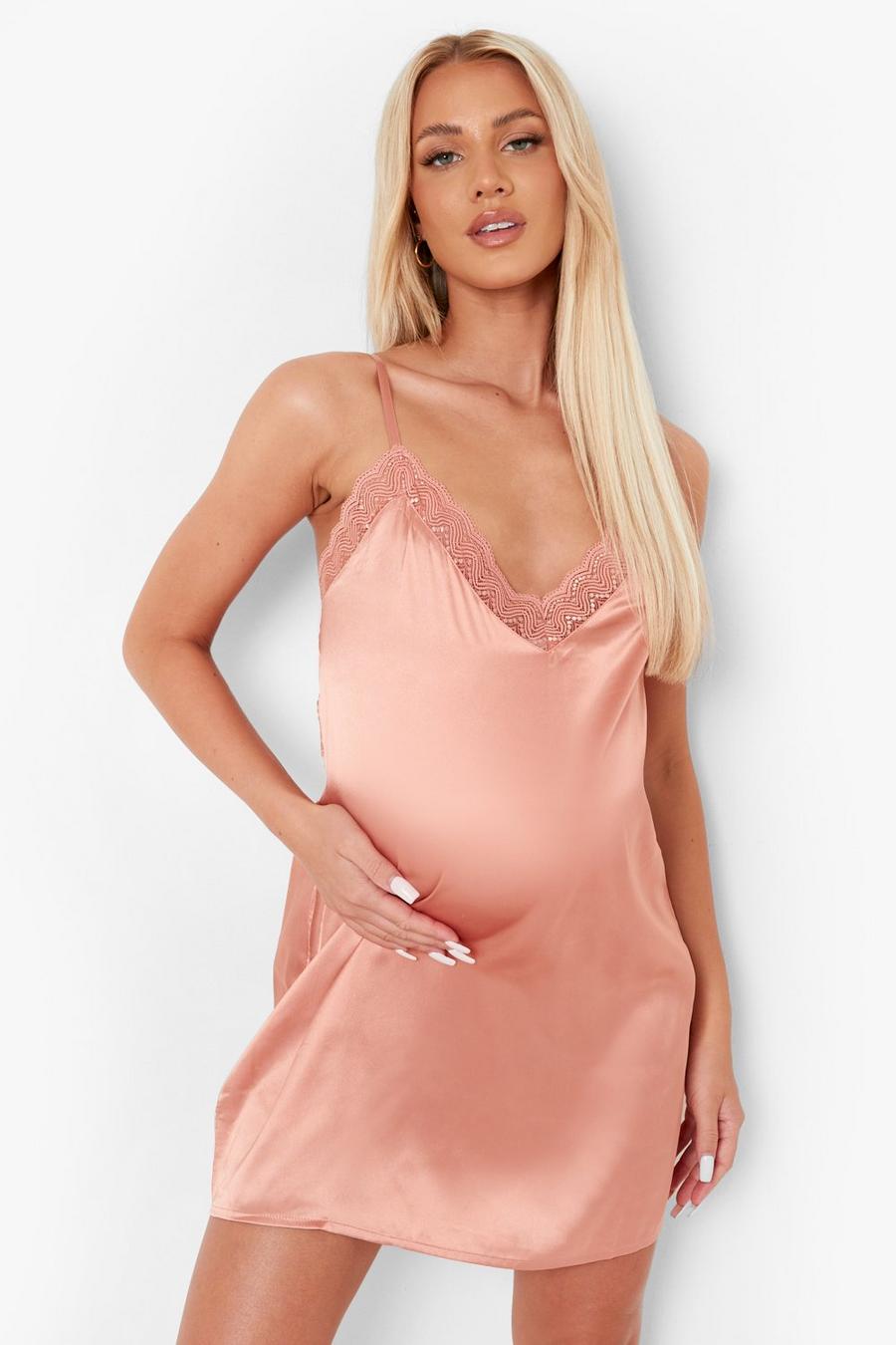Dusky pink Maternity Satin Lace Trim Nightgown image number 1
