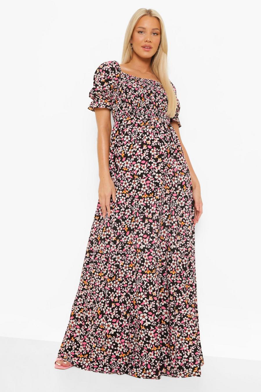 Black Maternity Ditsy Floral Square Neck Maxi Dress image number 1