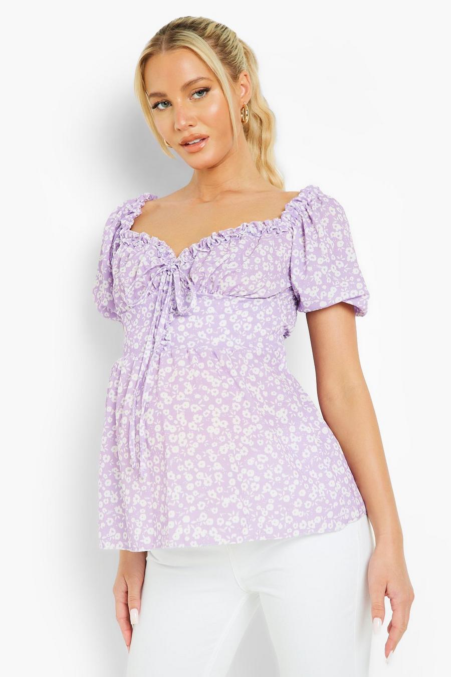 Lilac Maternity Frill Detail Smock Top image number 1