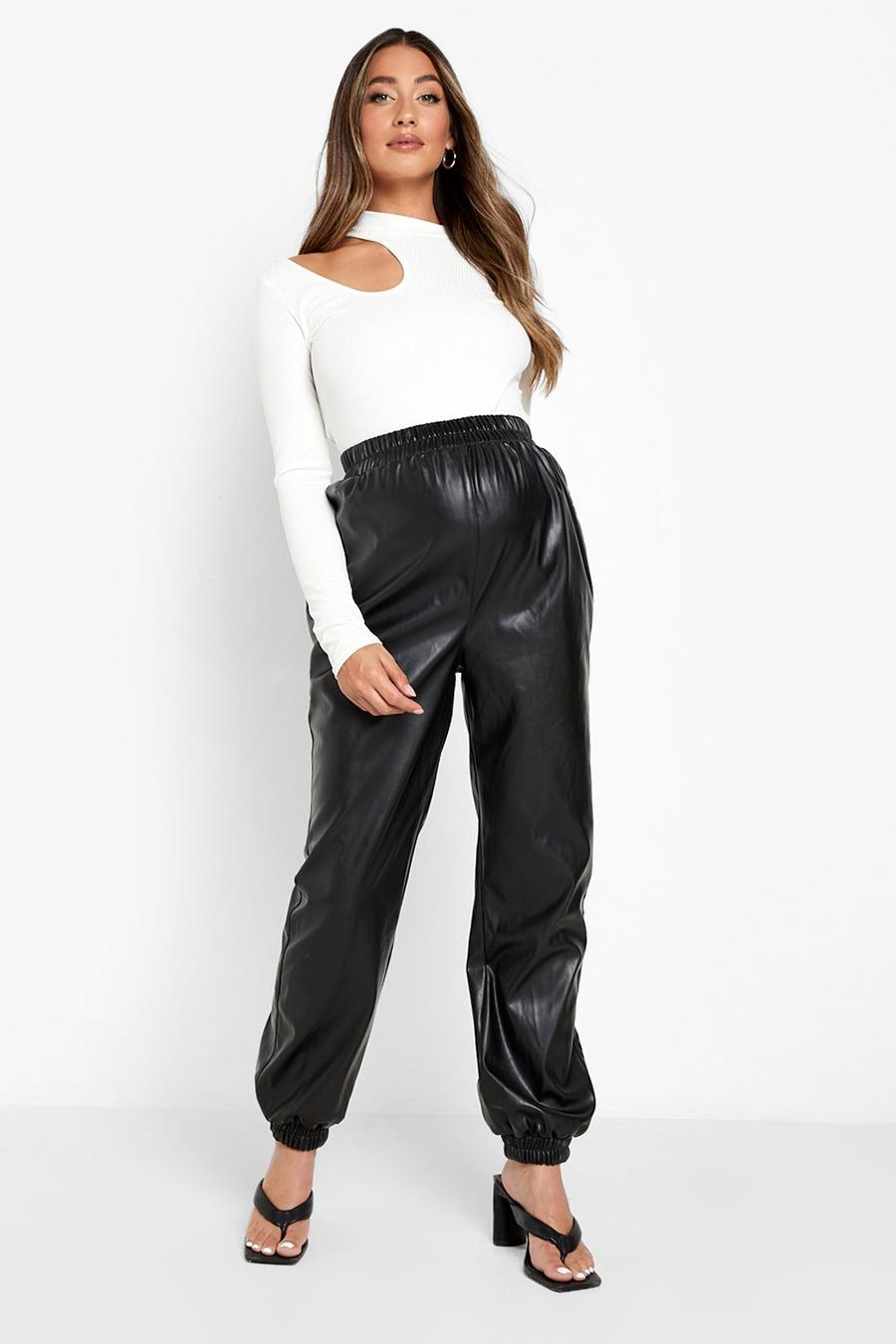 Black Maternity Elasticated Waist Leather Trousers image number 1