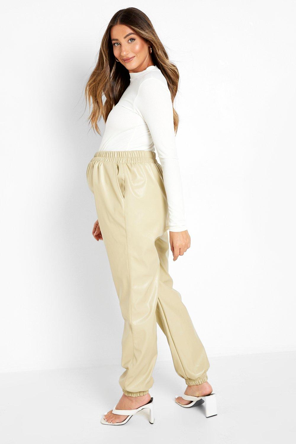 Beige leren online broek