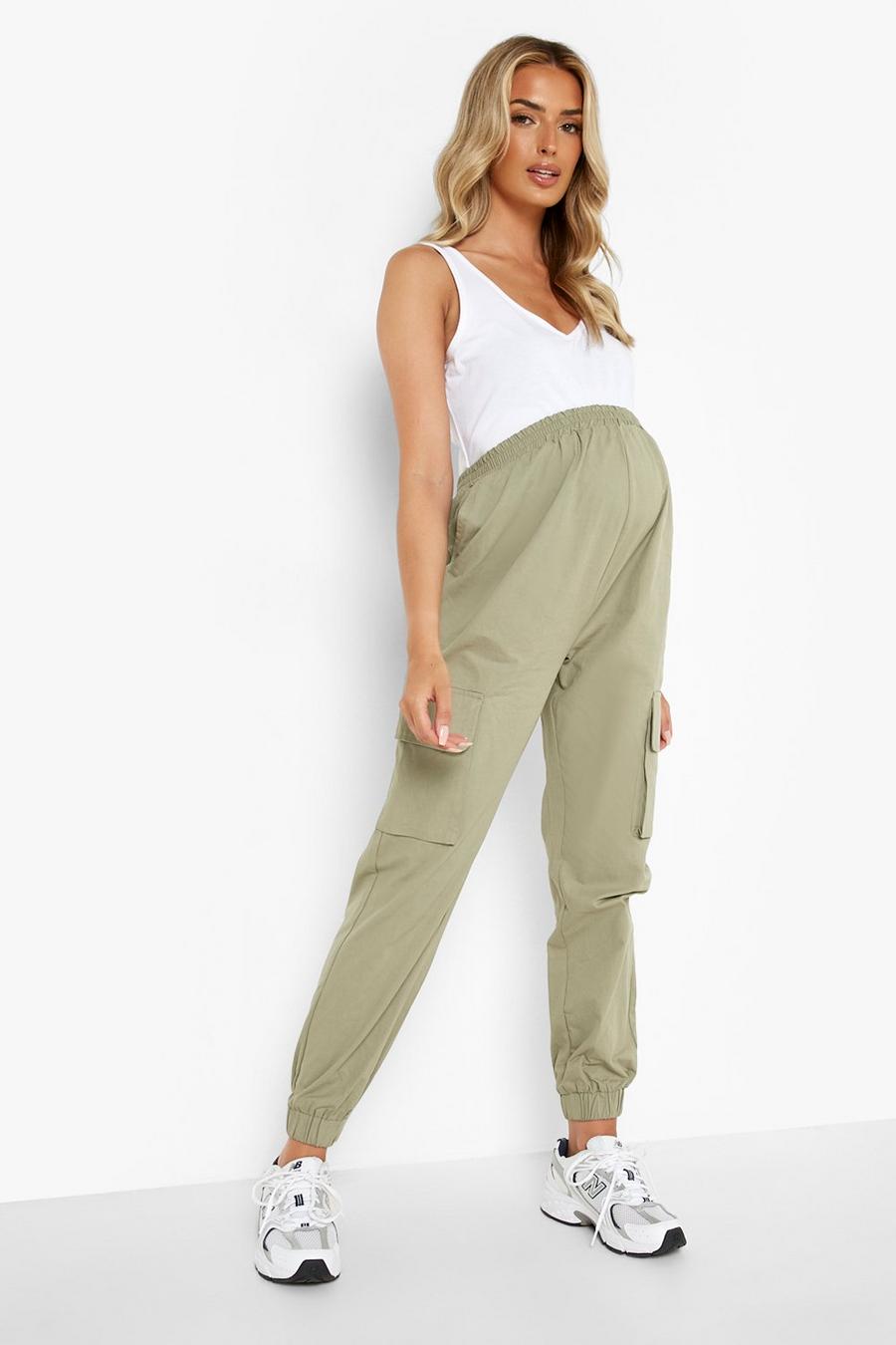 Khaki Maternity Elasticated Waist Cargo Trousers image number 1