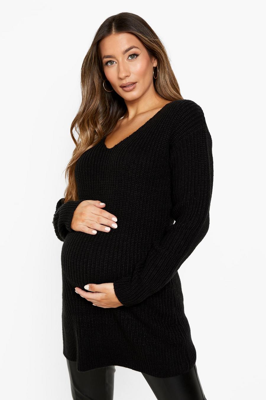 Black Maternity Recycled V Neck Sweater image number 1