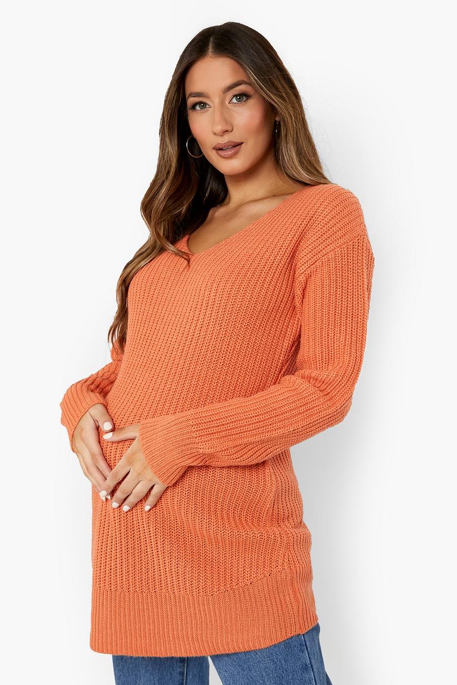 Spice orange Maternity Recycled V Neck Sweater