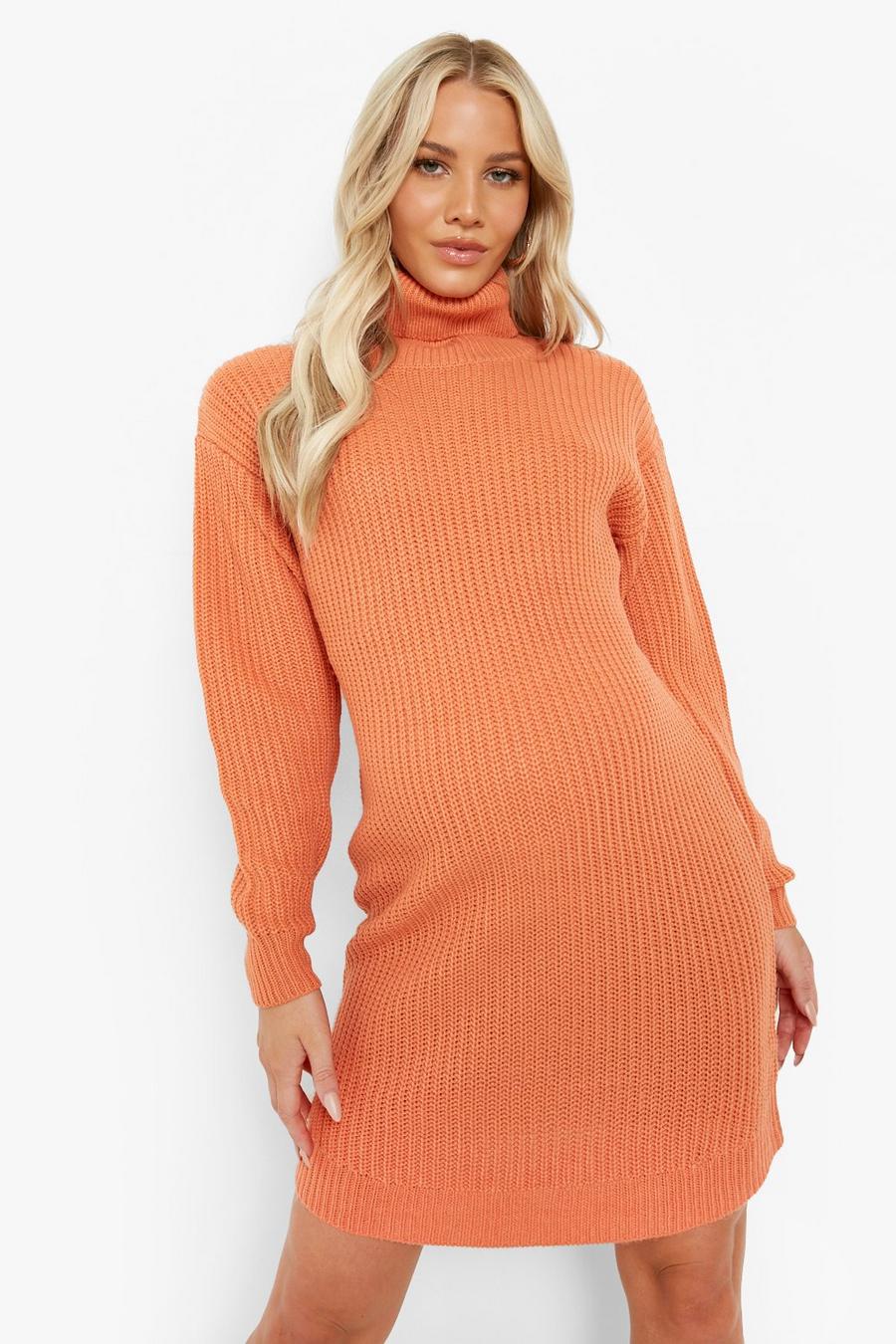 Spice orange Recycled Maternity Turtleneck Jumper Dress