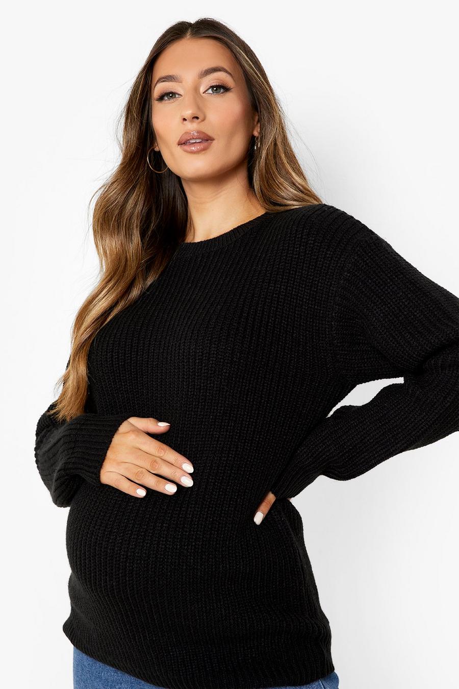 שחור סוודר מבד ממוחזר עם צווארון עגול, להיריון image number 1
