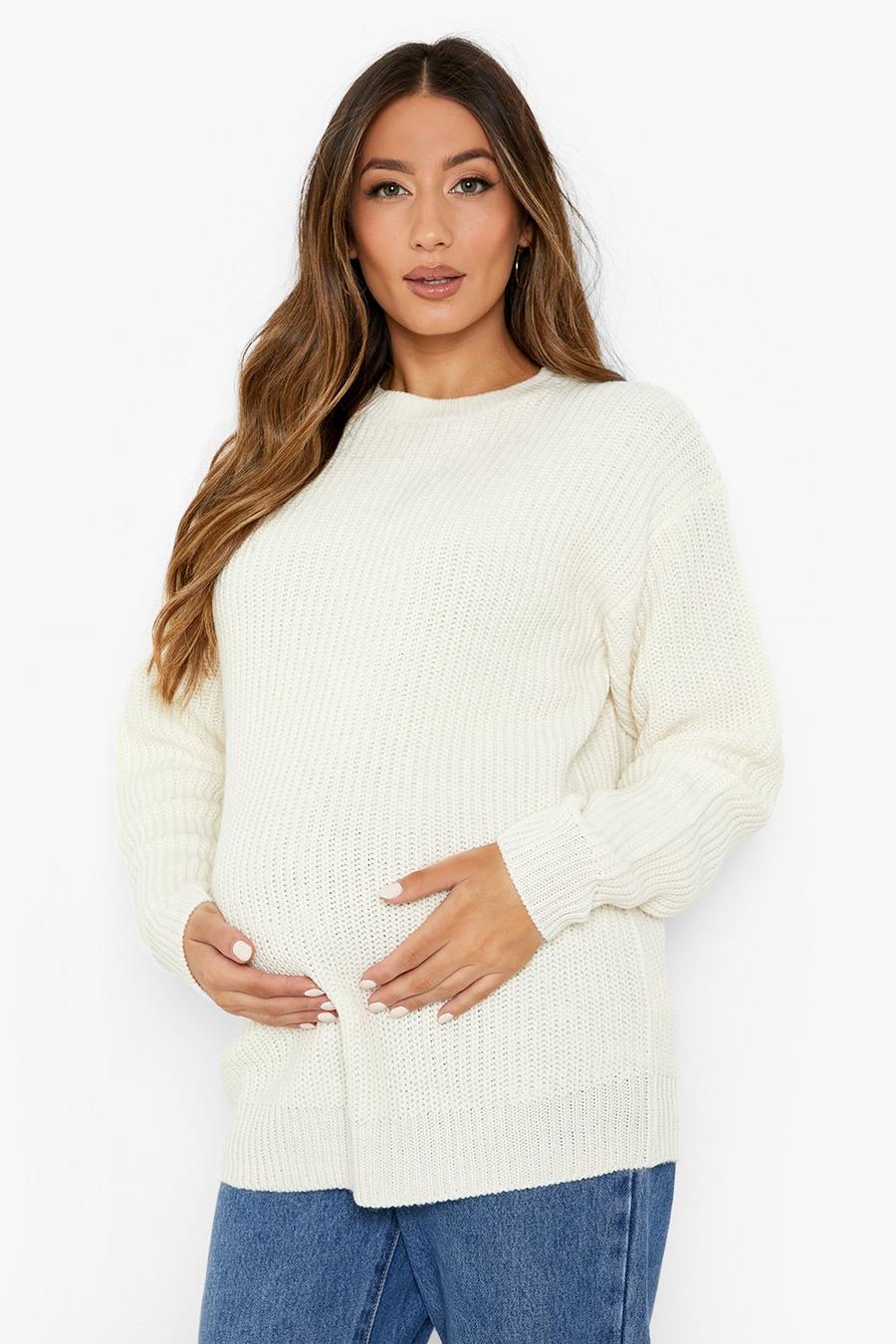 Ecru white Recycled Maternity Crew Neck Sweater