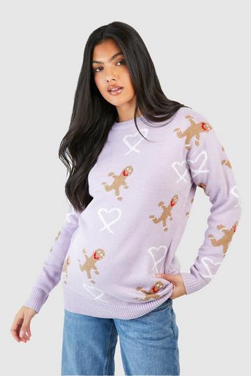 Maternity Candy Gingerbread Christmas Sweater lilac