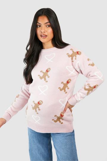 Maternity Candy Gingerbread Christmas Sweater pink