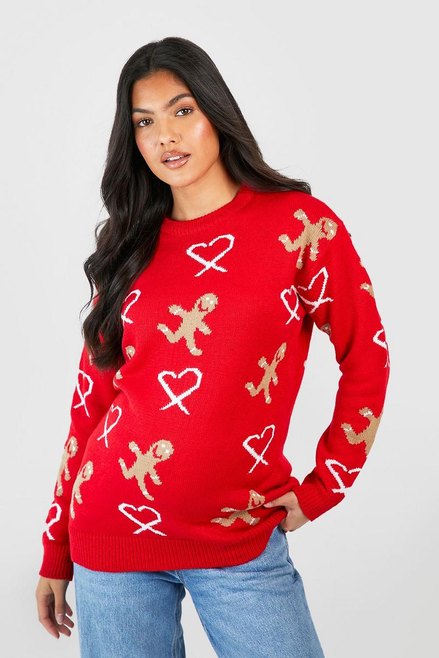Red röd Maternity Candy Gingerbread Christmas Jumper image number 1