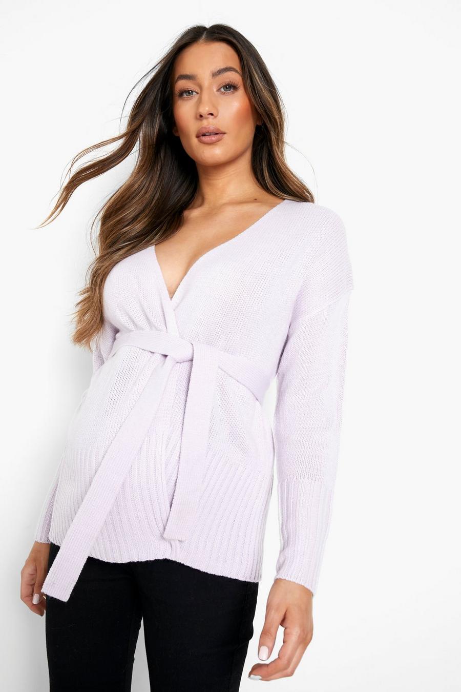 Washed lilac Maternity Tie Waist Cardigan image number 1