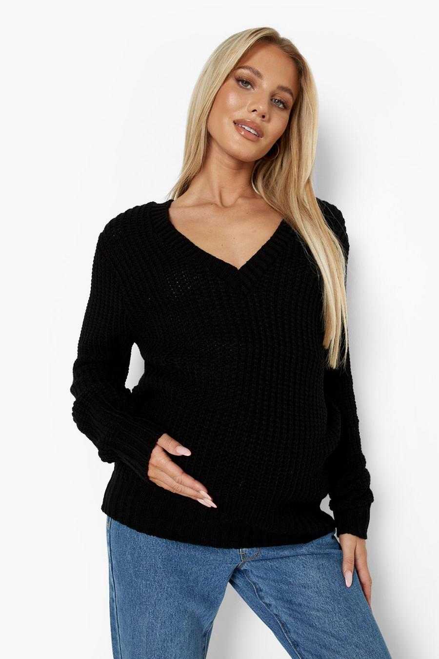 Black Mammakläder - Stickad tröja med V-ringning image number 1
