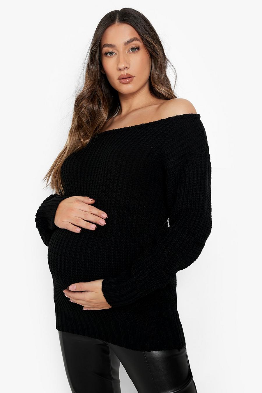 Black Maternity Slash Neck Sweater