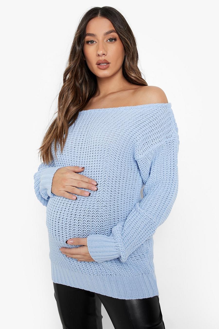כחול פסטל סוודר צווארון אלכסוני בגדי היריון  image number 1