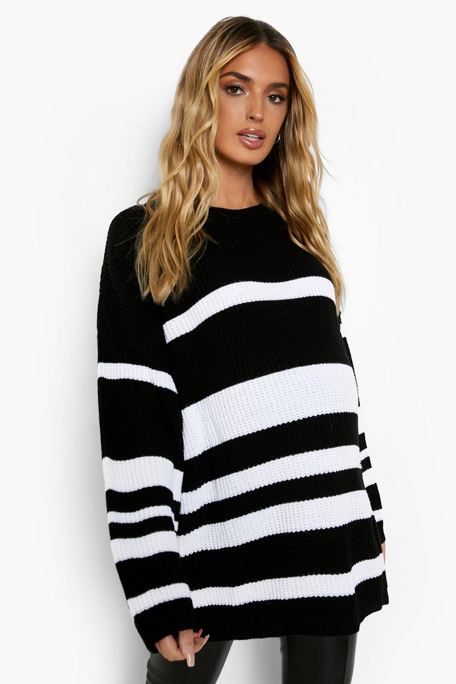 Black Maternity Slouchy Striped Jumper image number 1