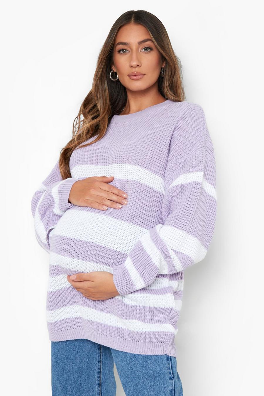Lilac Maternity Slouchy Stripe Sweater image number 1