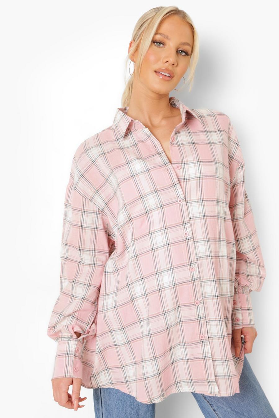 Pink Maternity Oversized Check Shirt image number 1