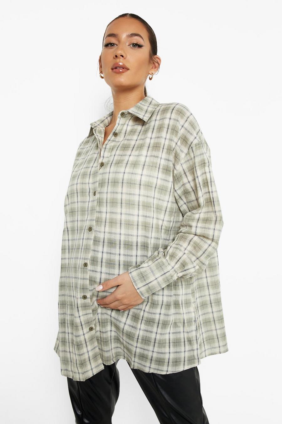 Green Maternity Oversized Check Shirt image number 1