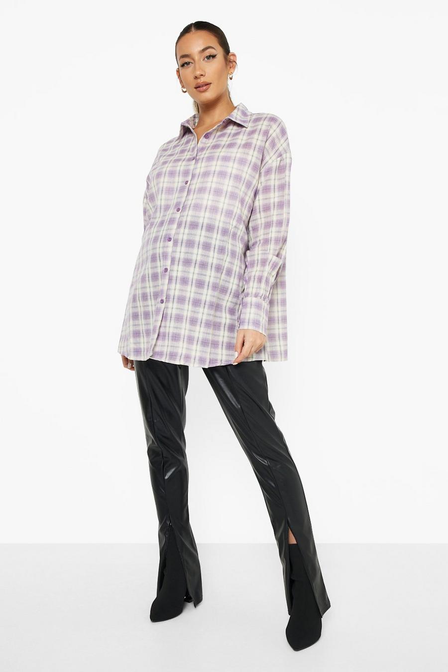 Lilac Maternity Oversized Check Shirt image number 1