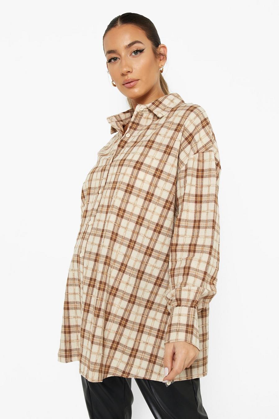 Chocolate Maternity Oversized Flannel Shirt image number 1