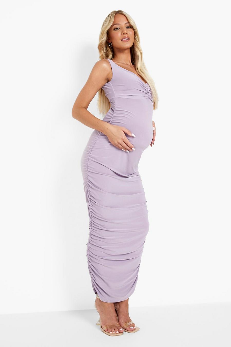 Lilac Maternity Off Shoulder Ruched Midaxi Dress image number 1