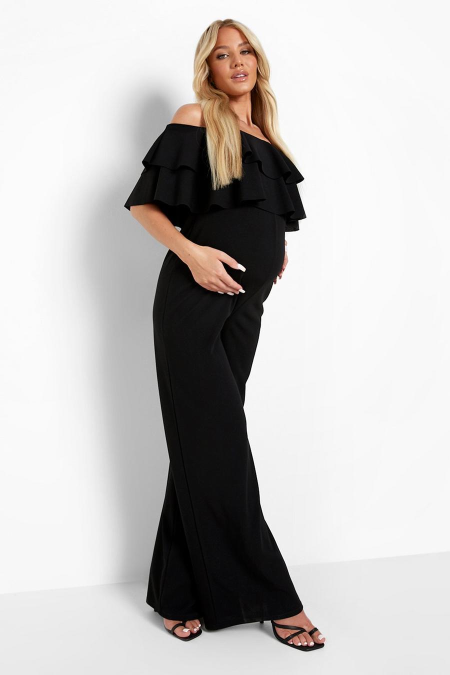 Black Maternity Ruffle Off The Shoulder Jumpsuit image number 1