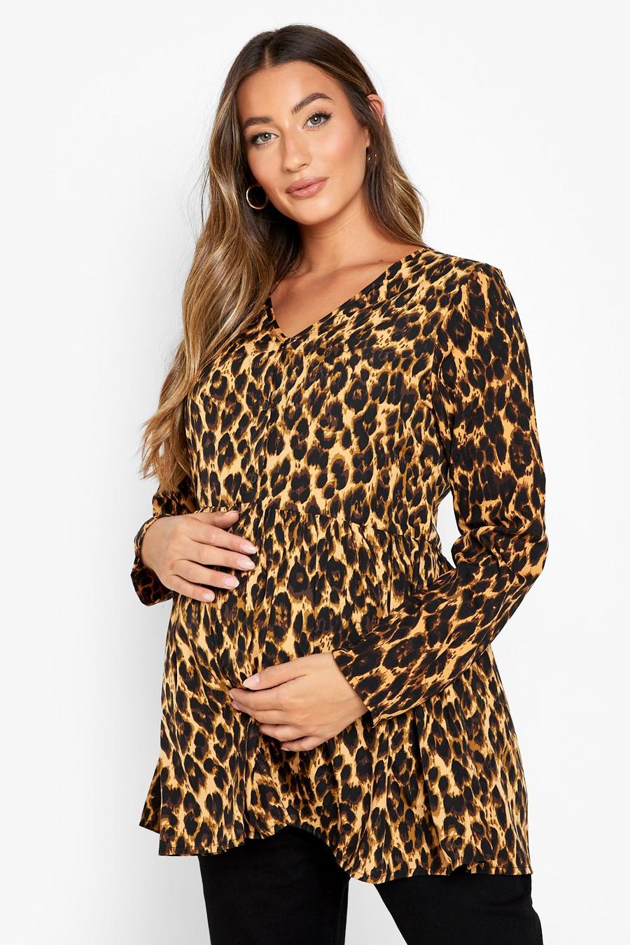 Maternity Leopard Long Sleeve Smock Top image number 1