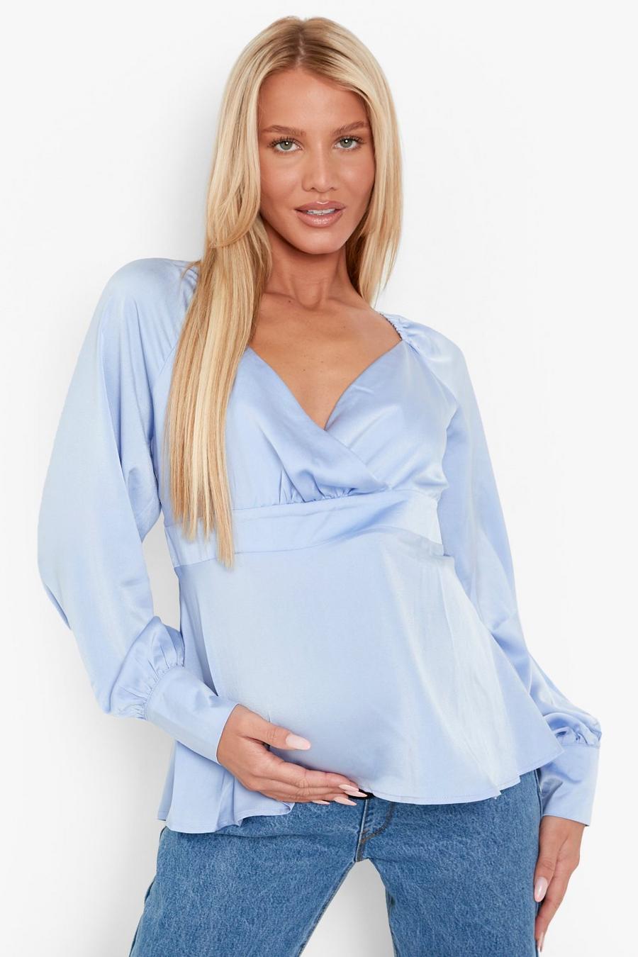 Blue Maternity Wrap Front Smock Top image number 1