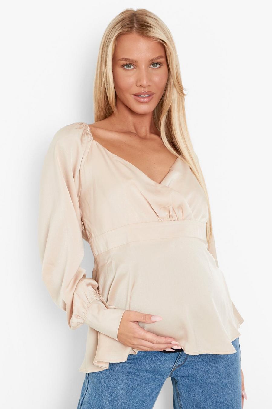 Champagne Maternity Wrap Front Smock Top image number 1