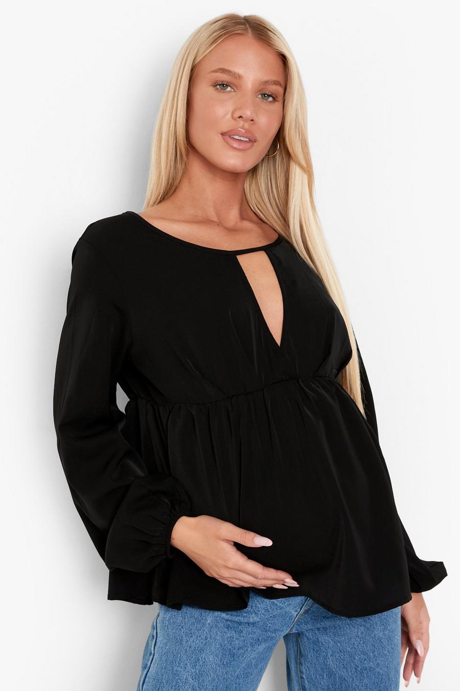Black Maternity Woven Keyhole Smock Top image number 1