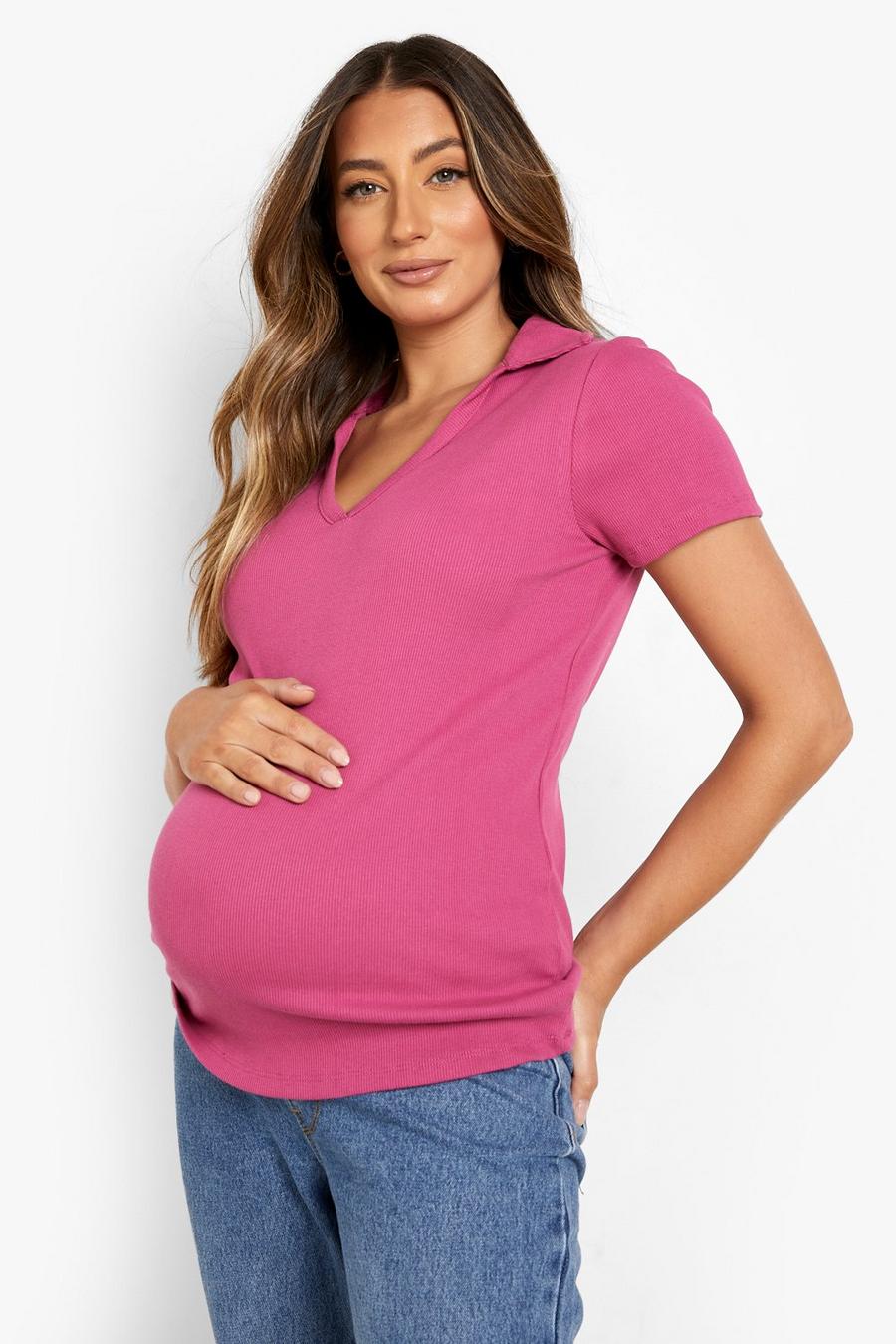 Plum Maternity Collared Ribbed Top image number 1