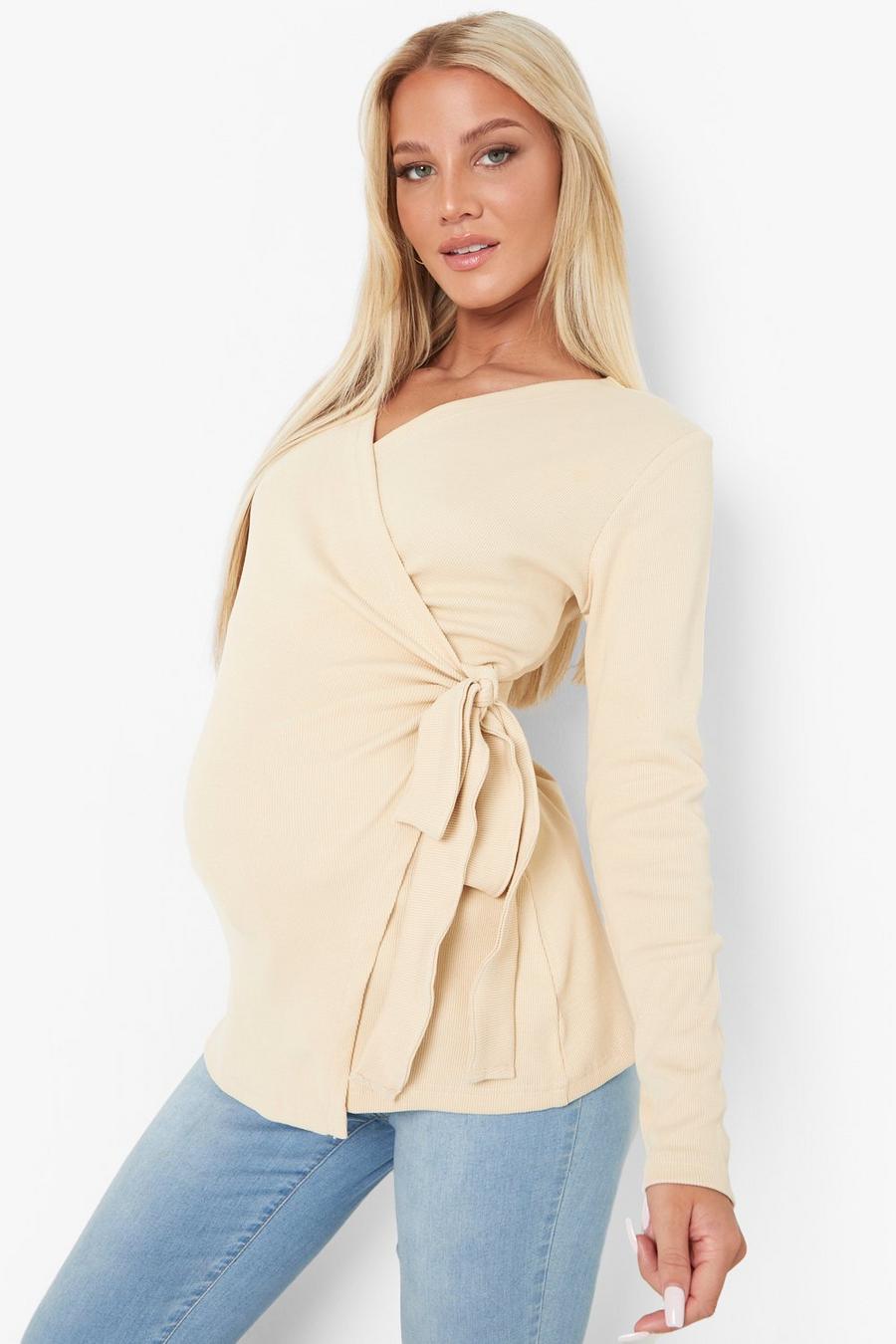 Clay Maternity Rib Wrap Tie Waist Top image number 1