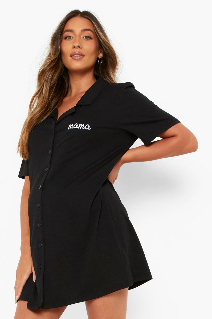 Black Maternity Mama Embroidered Nightgown image number 1