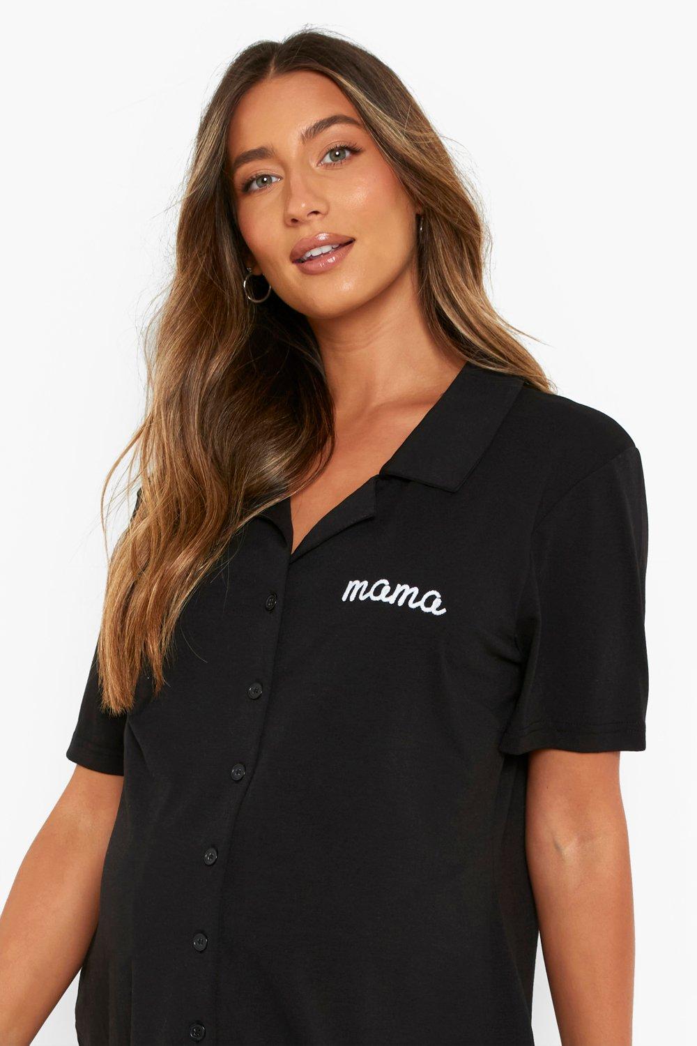 Womens Clothing Nightwear and sleepwear Pyjamas Boohoo Maternity Recycled Mama Embroidered Nightgown in Black 