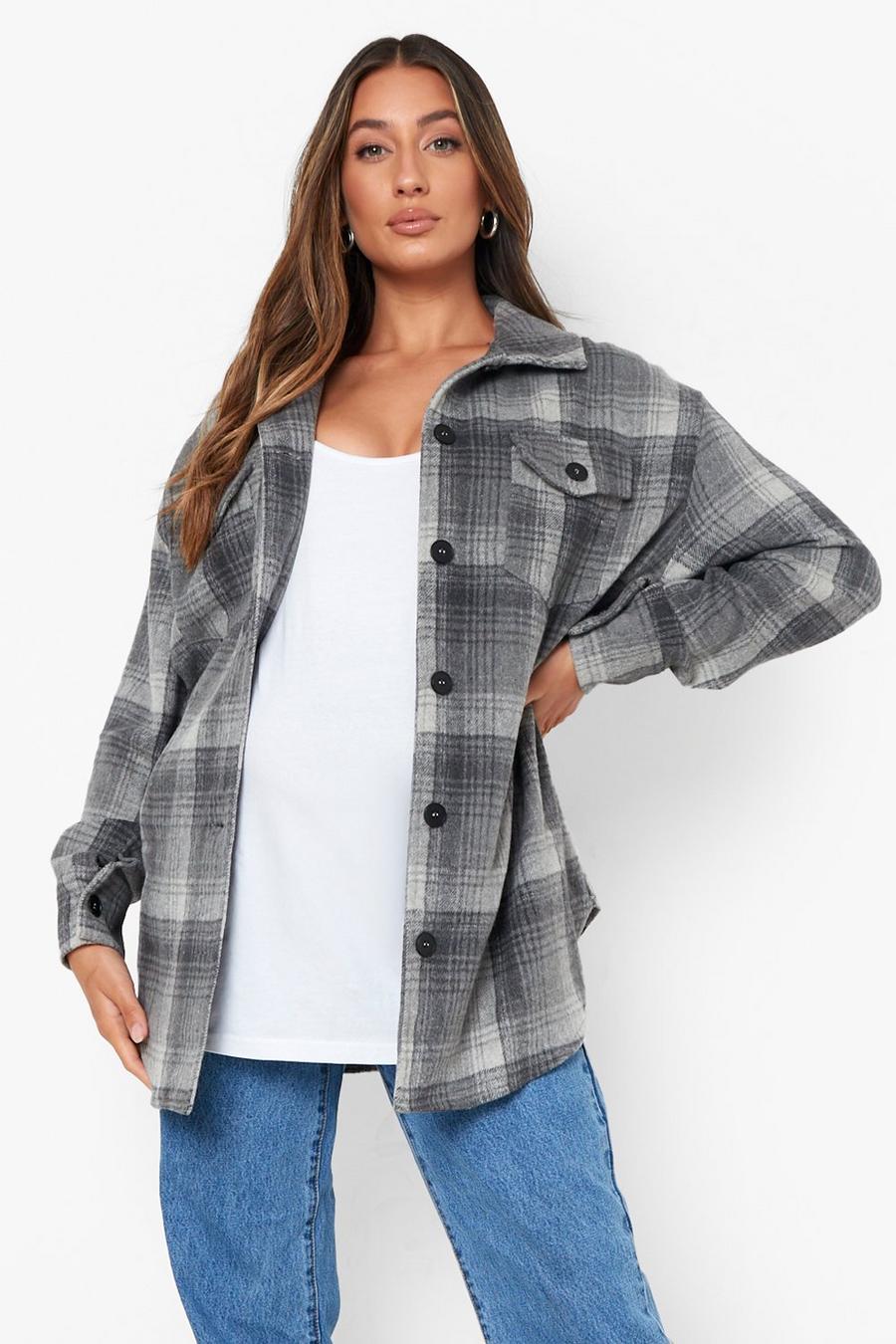 Charcoal Maternity Brushed Check Shacket image number 1