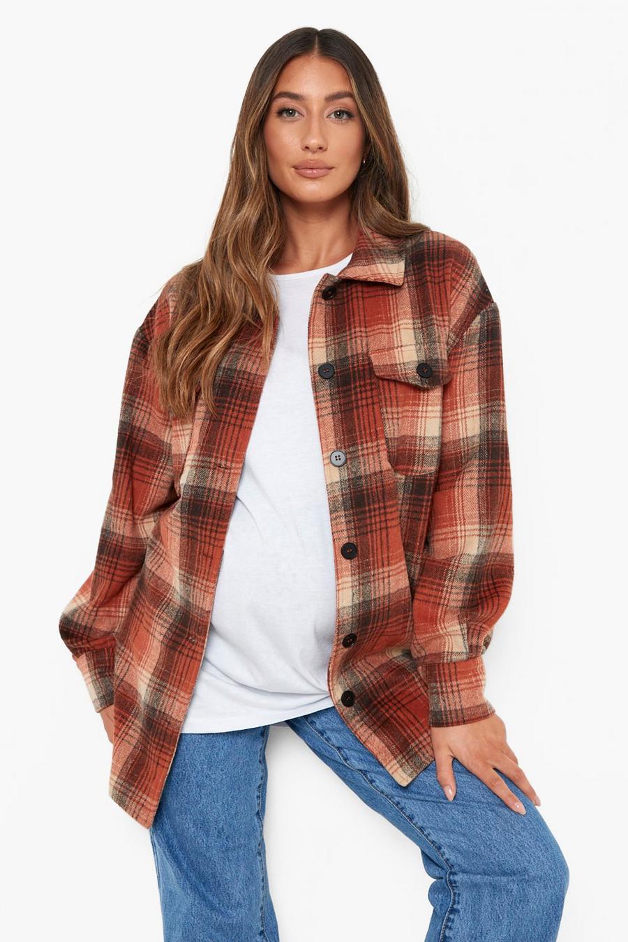Rust Maternity Brushed Check Shacket image number 1