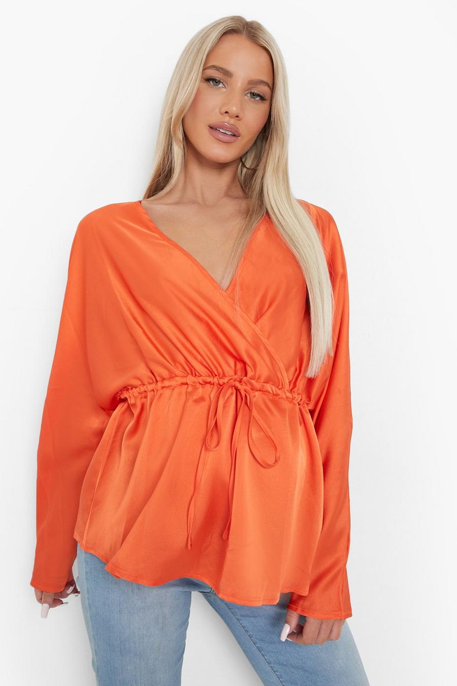 Rust Maternity Satin Wrap Smock Top image number 1