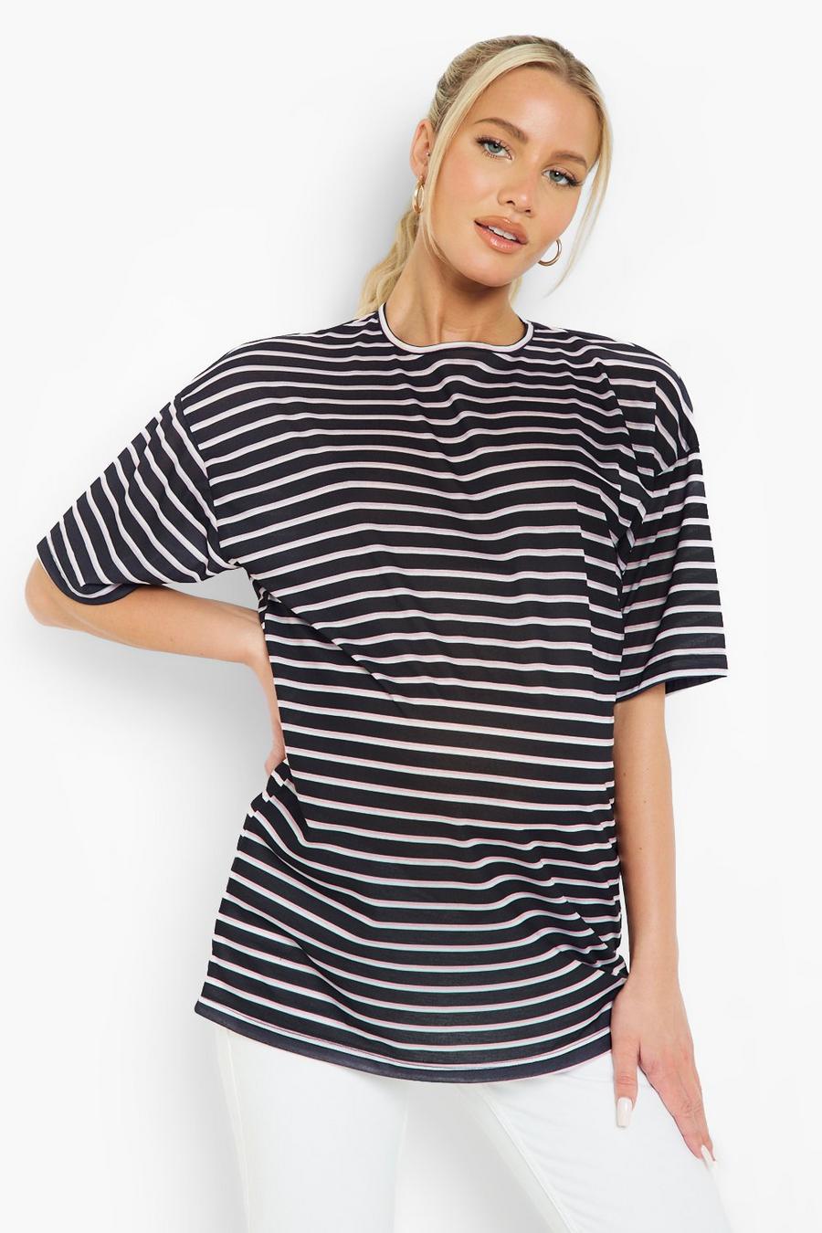Black Maternity Stripe Oversized T-shirt image number 1