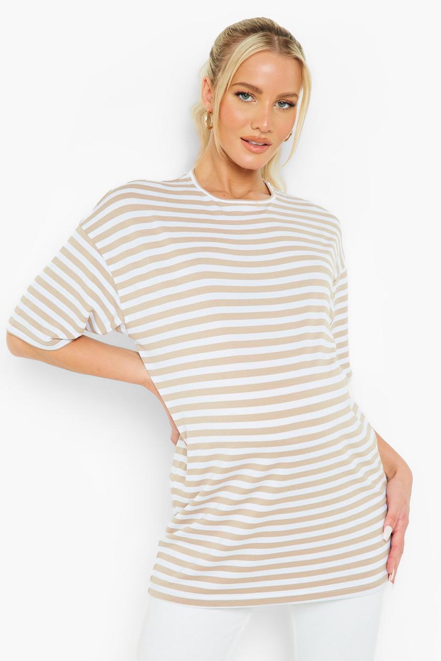 Stone Maternity Stripe Oversized T-shirt image number 1
