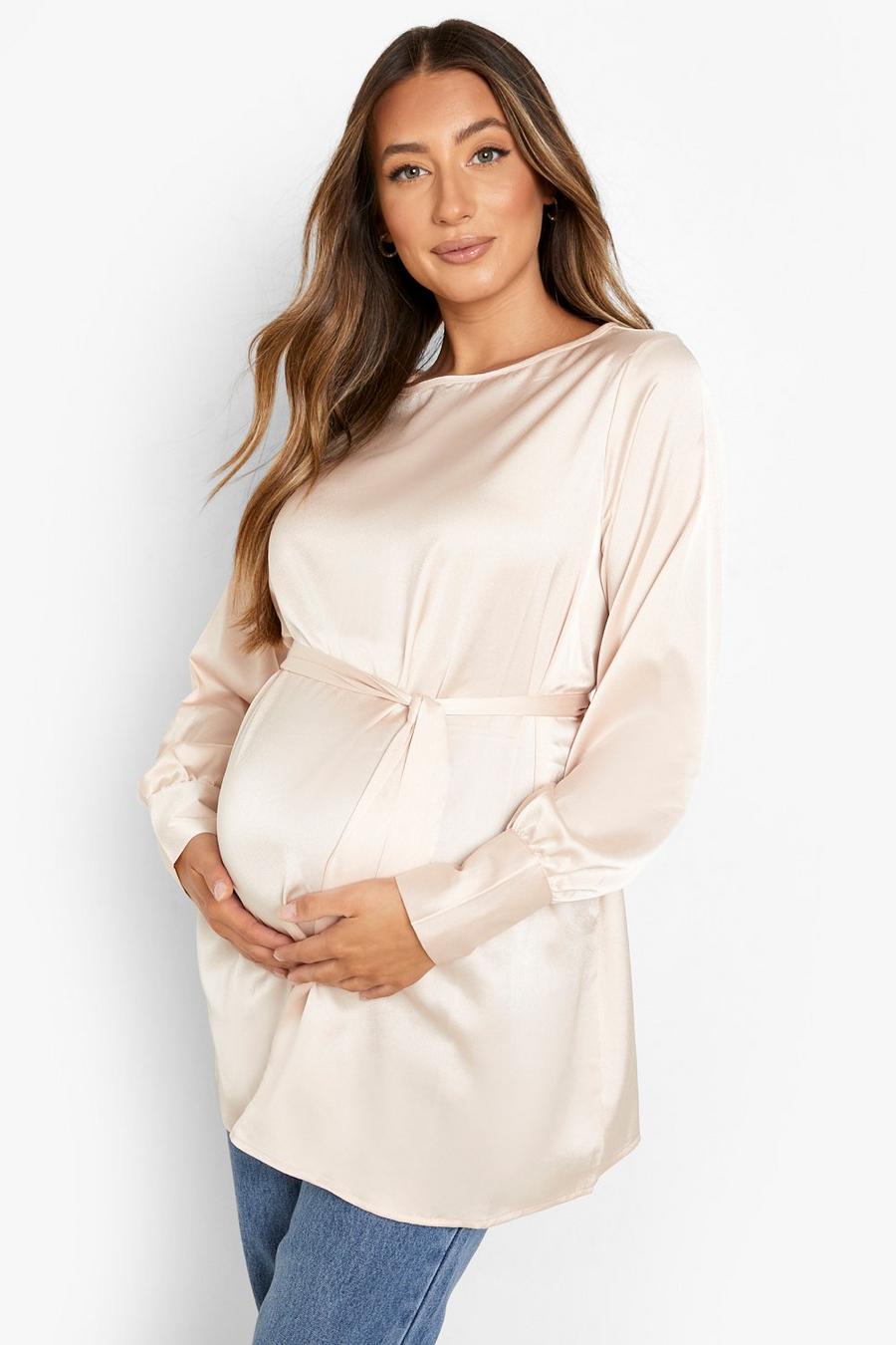 Champagne Maternity Satin Tie Waist Tunic image number 1
