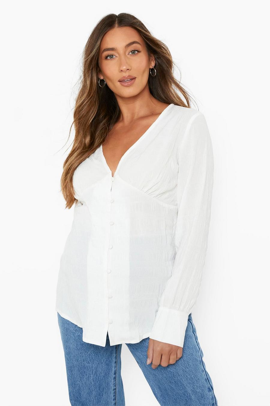 White Maternity Crinkle Button Front Smock Top image number 1