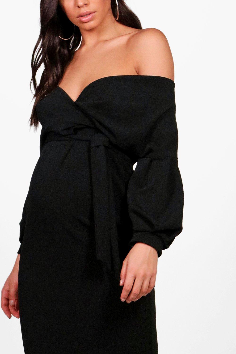 Maternity Off The Shoulder Wrap Midi Dress