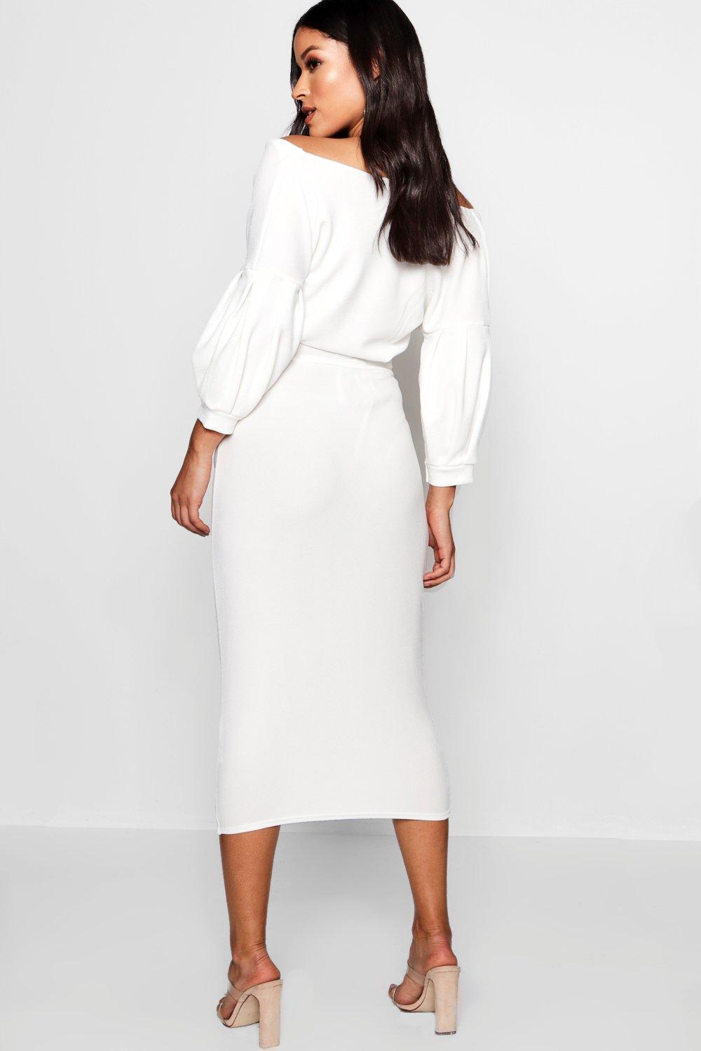 ASOS DESIGN Maternity ruched off shoulder body-conscious midi dress