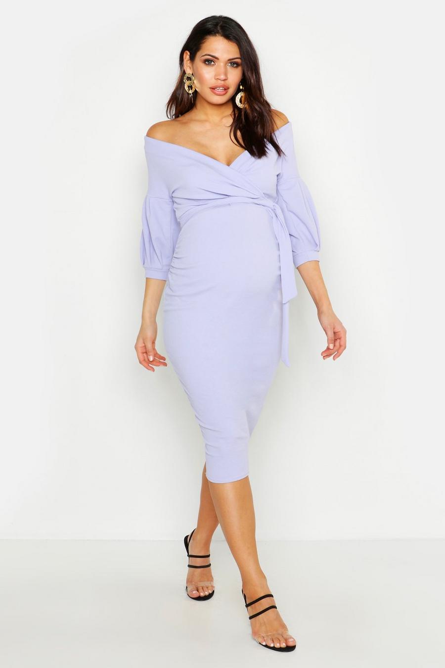 Lilac purple Maternity Off The Shoulder Wrap Midi Dress image number 1