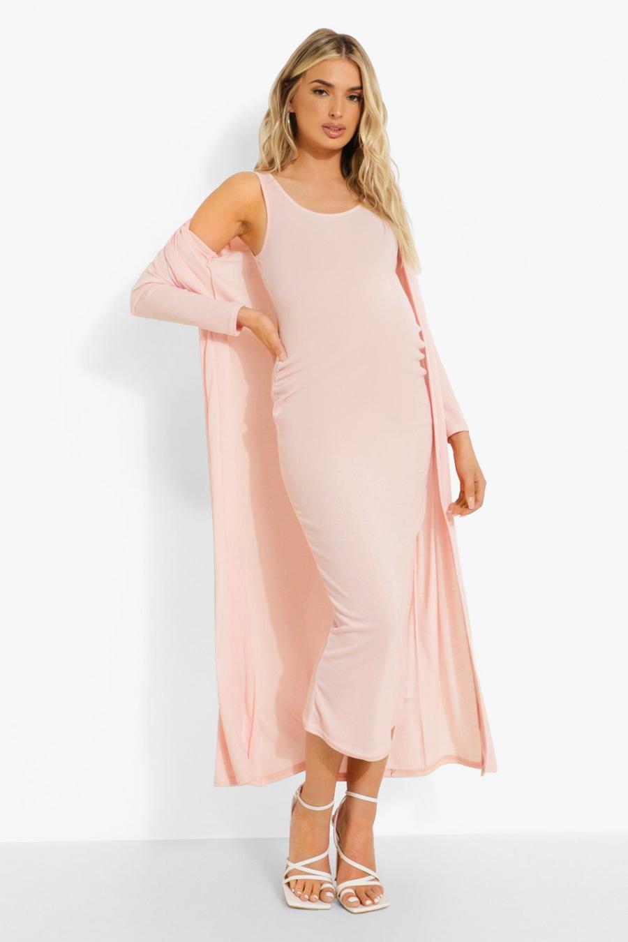 Maternité - Ensemble avec cardigan long et robe mi-longue, Pink image number 1