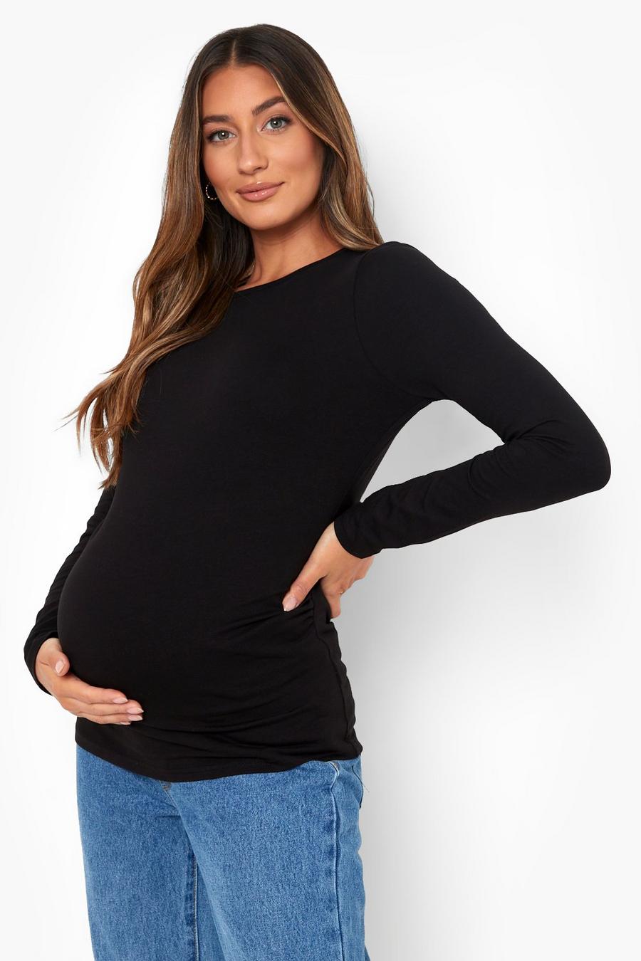 Black Maternity Long Sleeve Crew Neck Top image number 1
