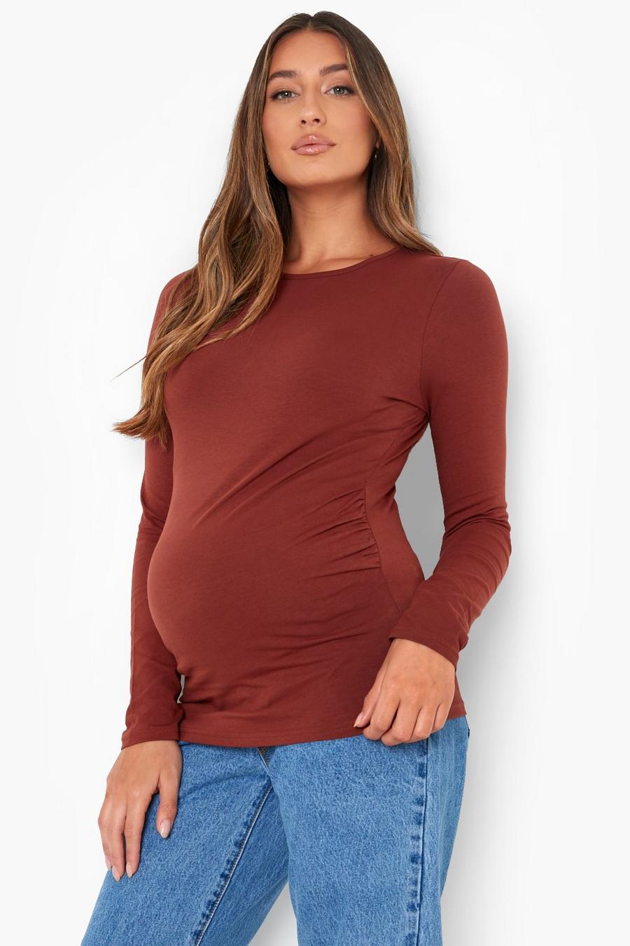 Chocolate Maternity Long Sleeve Crew Neck Top image number 1
