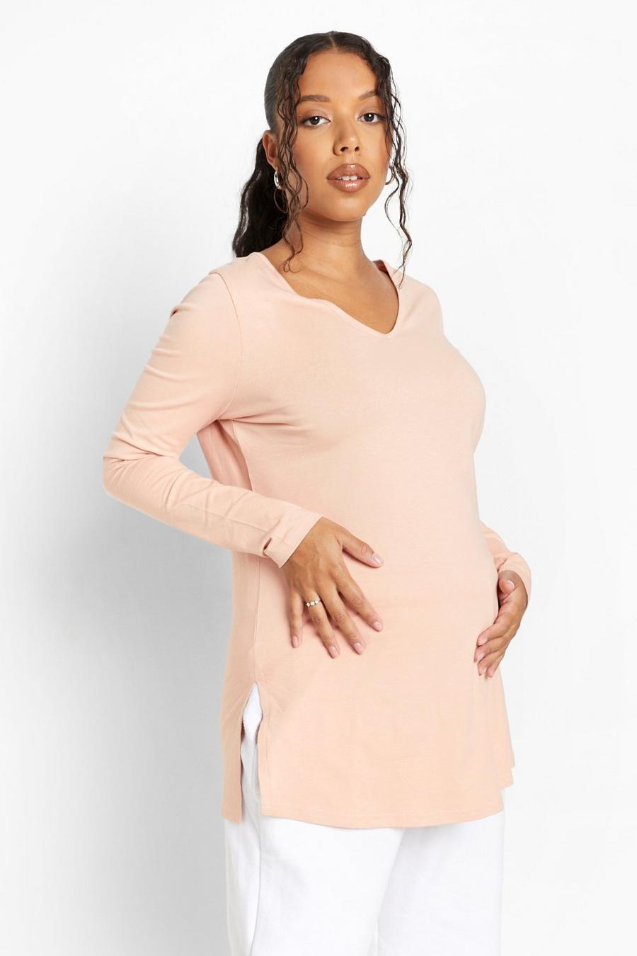 Blush Maternity V Neck Long Sleeve T-Shirt image number 1